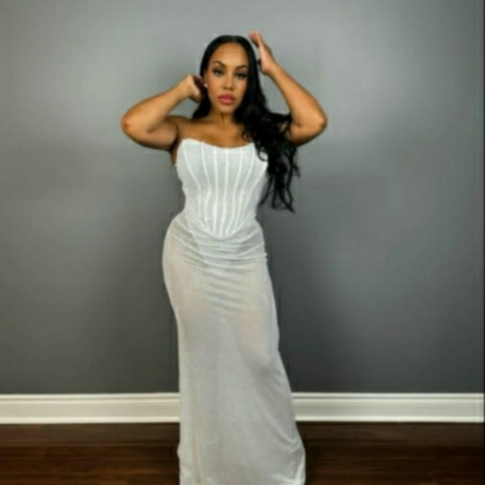 Strapless White Corset Maxi Dress